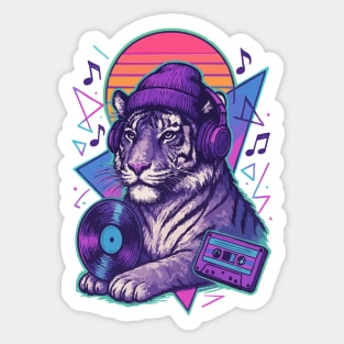 Tiger With Headphones Retro Music Vaporwave Sticker